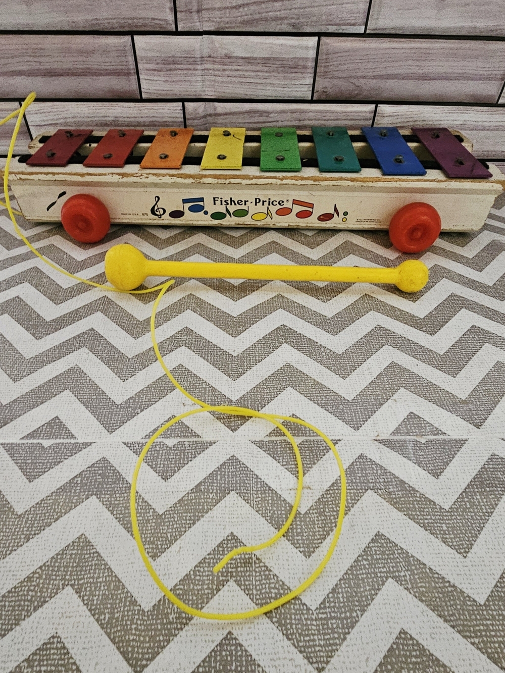 Vintage Fisher Price Pull A Tune Xylophone #870 w/ Toy Mallet 1964-1978